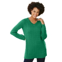 Woman Within Women's Plus Size Cable Knit V-Neck Pullover Sweater Pullover