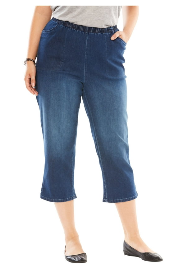 Plus Size Capri Elastic Waist Stretch Fineline Denim Jean (Petite Available)