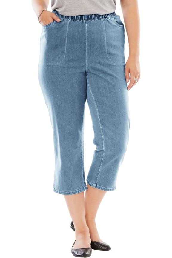 Plus Size Capri Elastic Waist Stretch Fineline Denim Jean (Petite Available)