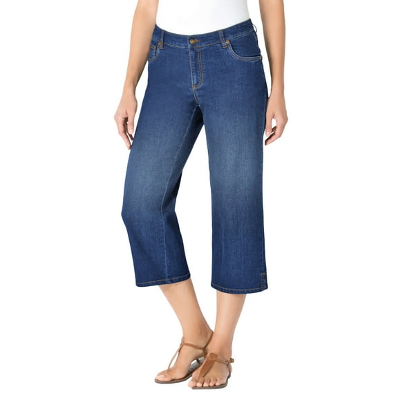 Woman Within Plus Size Stretch Denim Five-Pocket Capri Jeans