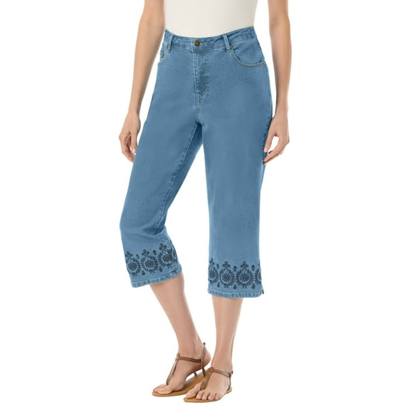 Woman Within Plus Size Stretch Denim Five-Pocket Capri Jeans