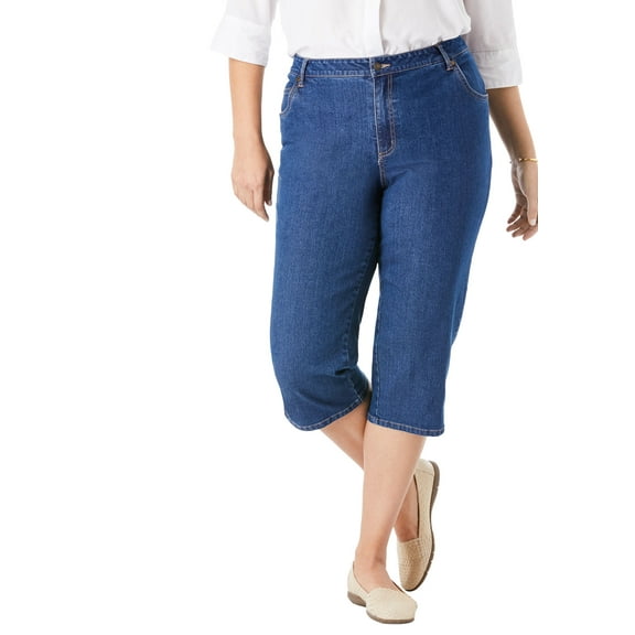 Woman Within Plus Size Stretch Denim Five-Pocket Capri Jeans