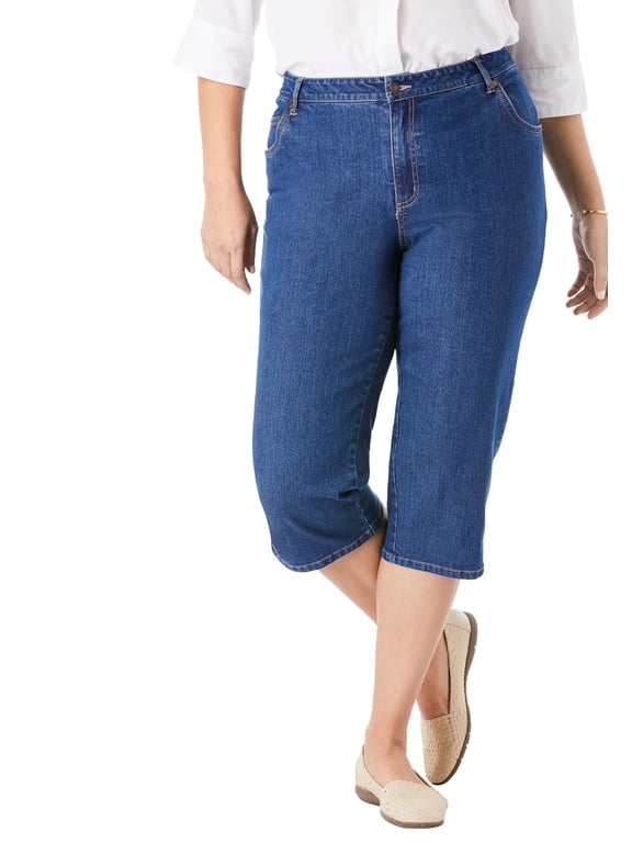 Plus Size Stretch Denim Five-Pocket Capri Jeans