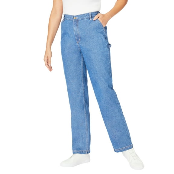 Woman Within Plus Size Back-Elastic All-Cotton Denim Carpenter Jeans
