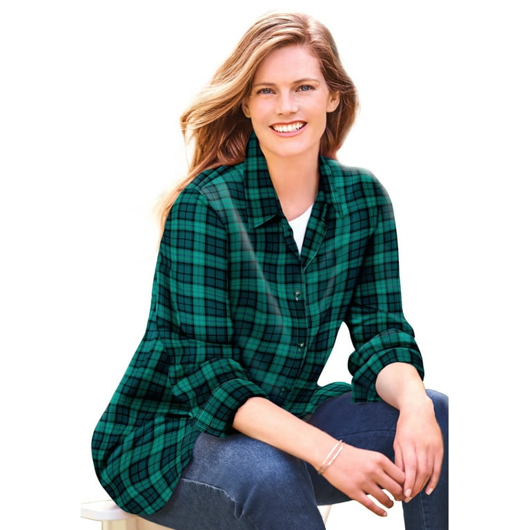 Woman Within Women's Plus Size Classic Flannel Shirt Shirt 