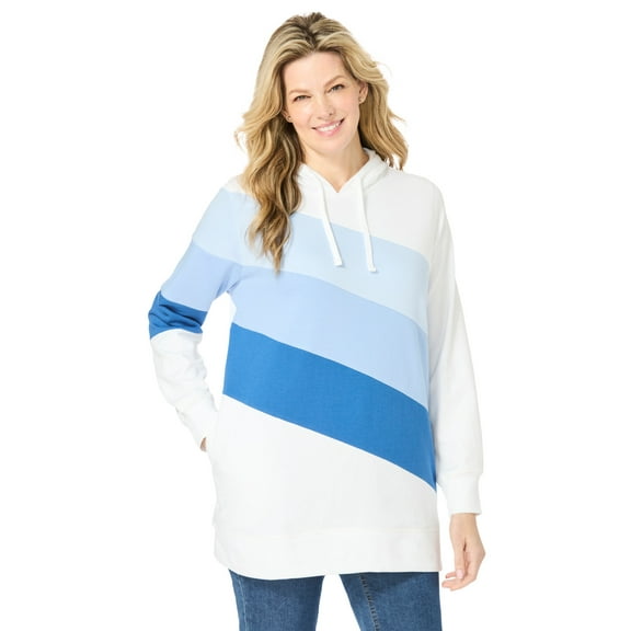 Woman Within Plus Size Color Block Hoodie Sweatshirt