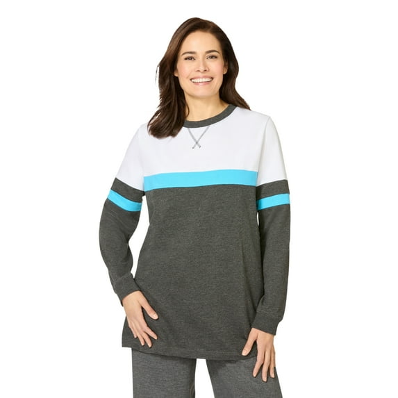 Woman Within Plus Size Color Block Long Sleeve Sweatshirt