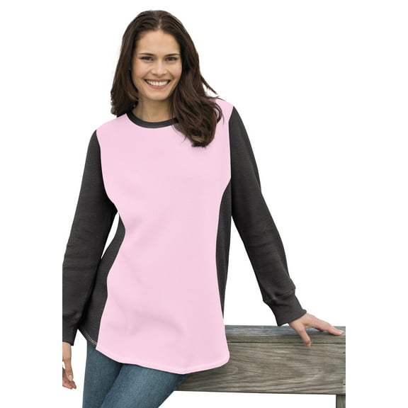 Woman Within Plus Size Colorblock Scoopneck Thermal Sweatshirt