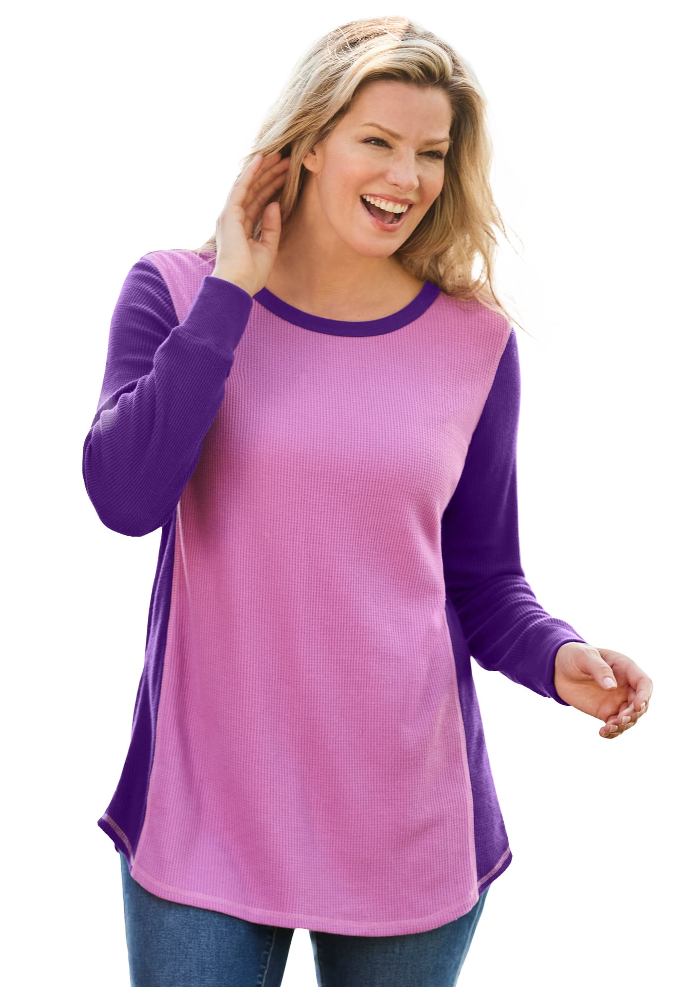 Woman Within Women's Plus Size Colorblock Scoopneck Thermal