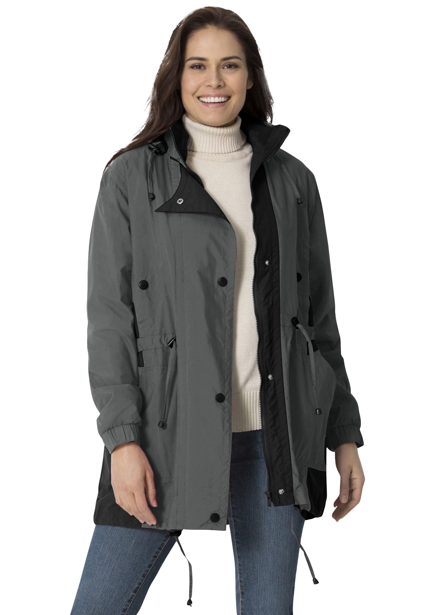 Woman Within Women's Plus Size Colorblocked Taslon Anorak Jacket ...