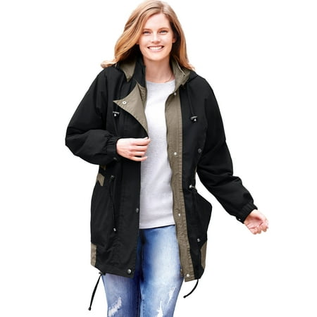 Woman Within Plus Size Colorblocked Taslon Anorak