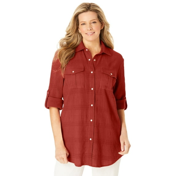 Woman Within Women's Plus Size Cotton Gauze Bigshirt