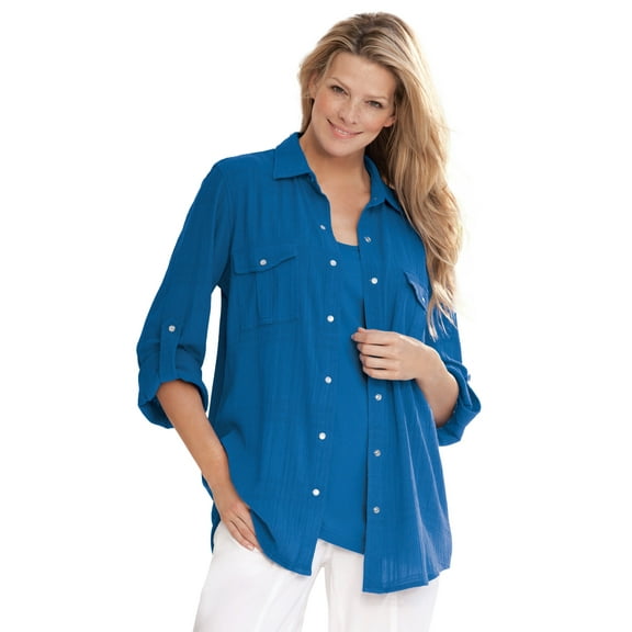 Woman Within Plus Size Cotton Gauze Bigshirt