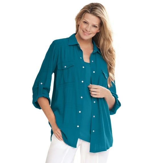 Woman Within Plus Size Cotton Gauze Bigshirt
