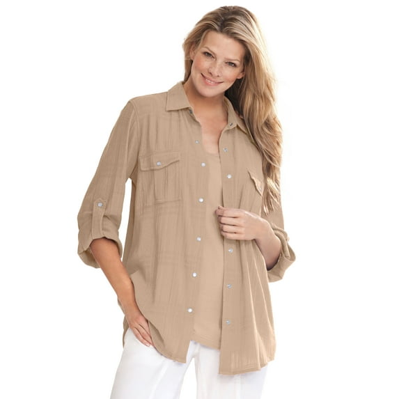 Woman Within Plus Size Cotton Gauze Bigshirt