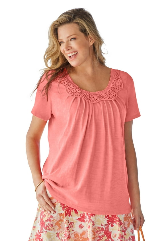 Plus Size Crochet-Trim Knit Top