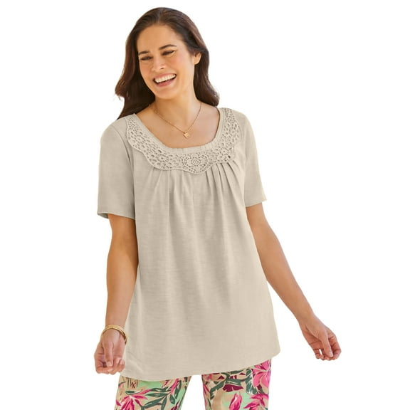 Woman Within Plus Size Crochet-Trim Knit Top