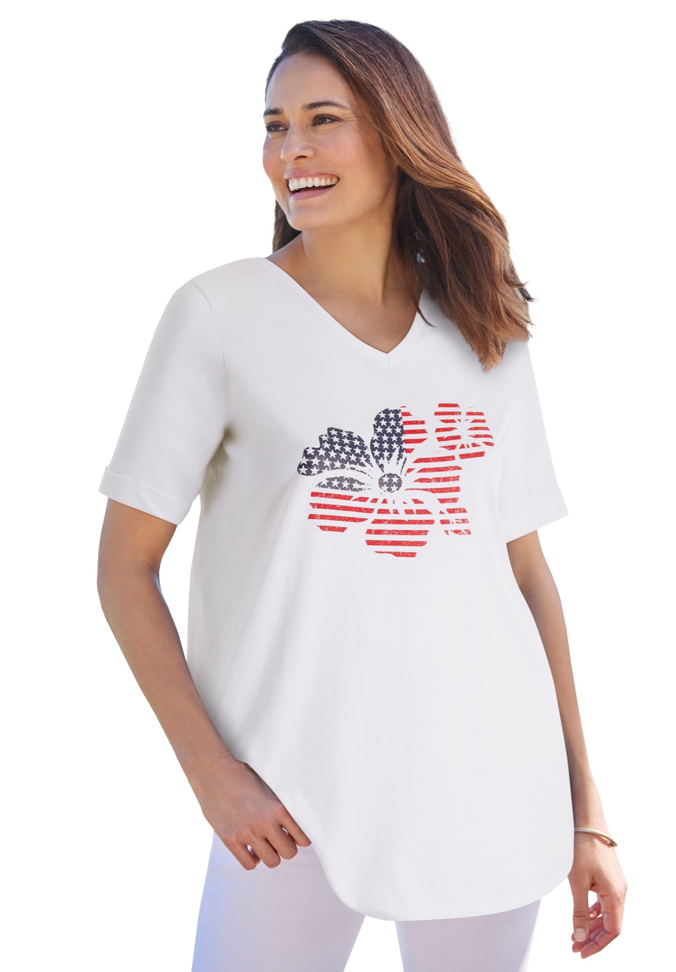 Women White AMERICANA Print Lycra T-Shirt