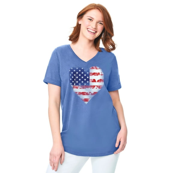 Woman Within Plus Size Cuffed Americana Print Tee