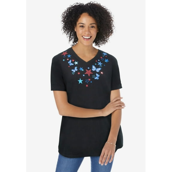 Woman Within Plus Size Cuffed Americana Print Tee
