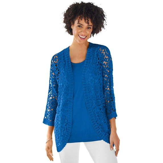 Woman Within Plus Size Curved Hem Pointelle Cardigan Sweater