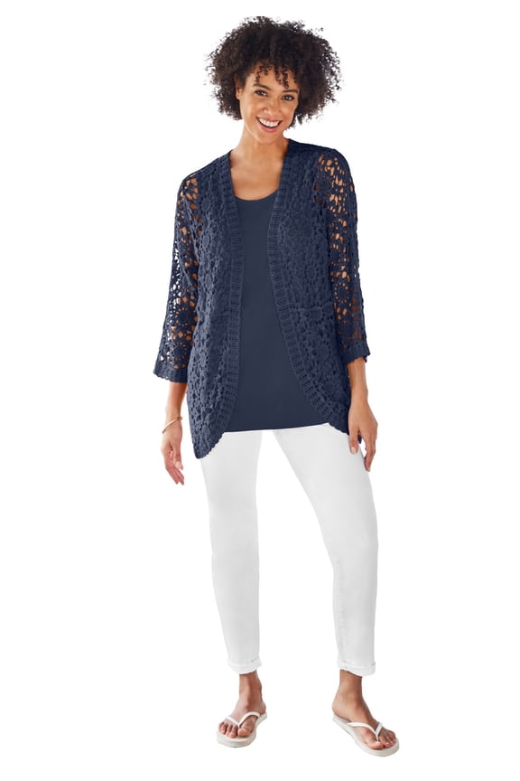 Plus Size Crochet Curved-Hem Cardigan Sweater