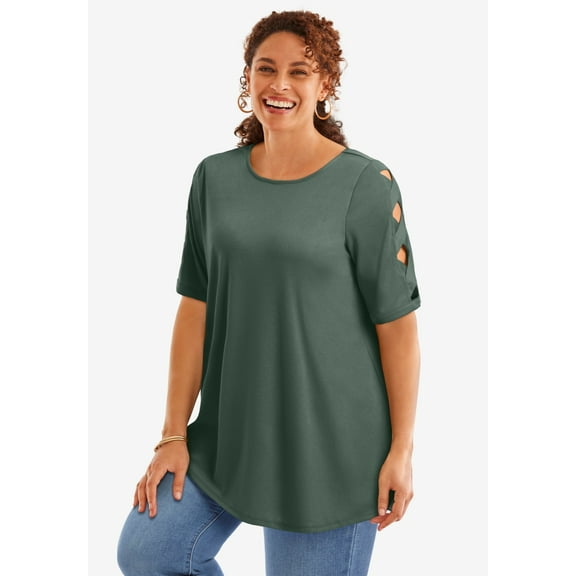 Woman Within Plus Size Cut-Out Sleeve Tunic