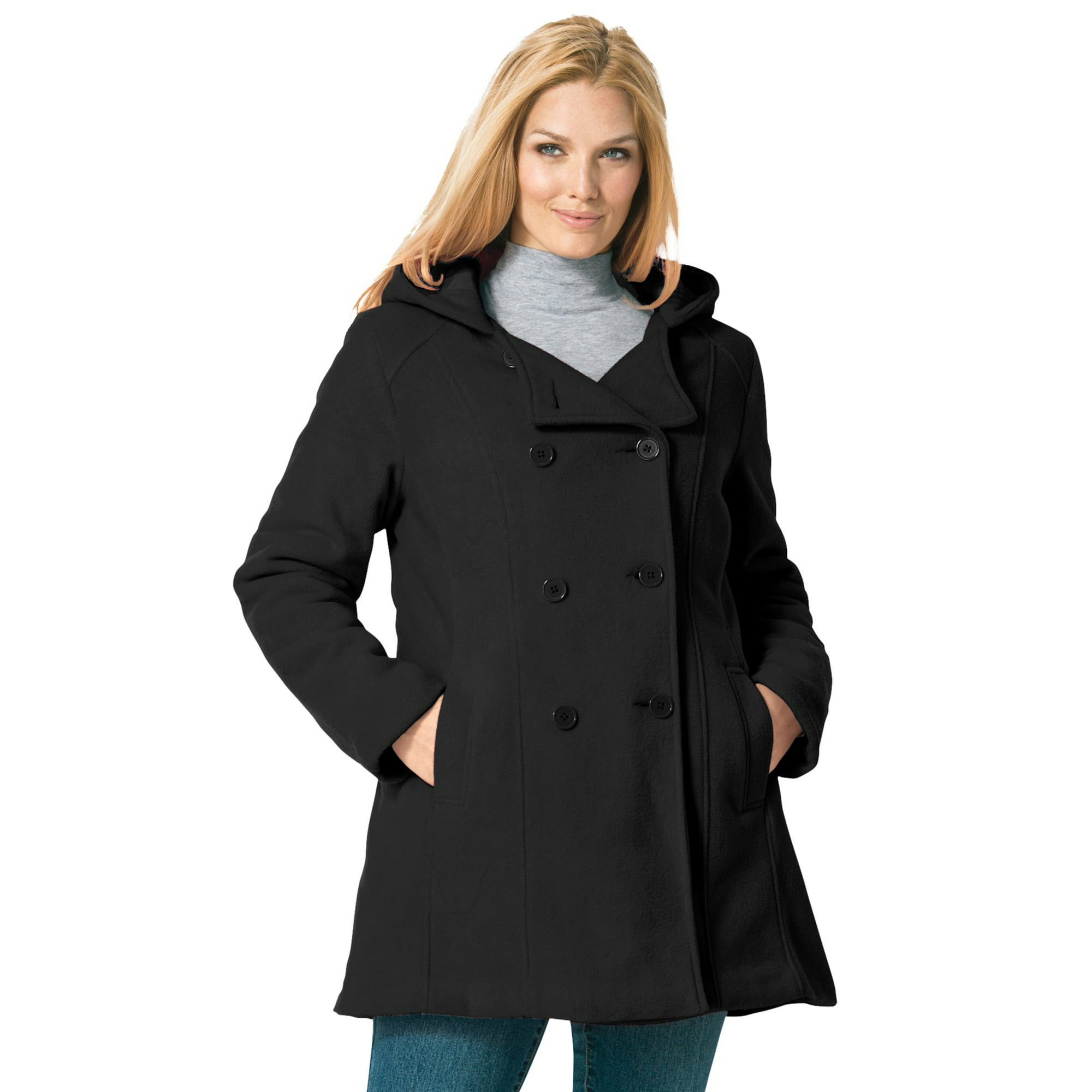 Woman Within Women's Plus Size Hooded Fleece Peacoat Peacoat - Walmart.com