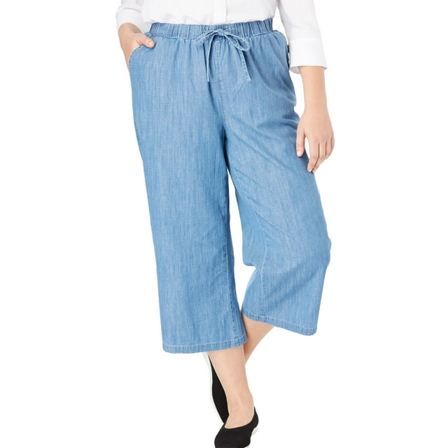 Woman Within Women's Plus Size Drawstring Denim Capri Pants - Walmart.com