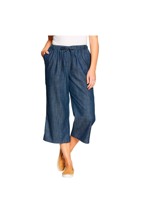 Plus Size Drawstring Denim Capri