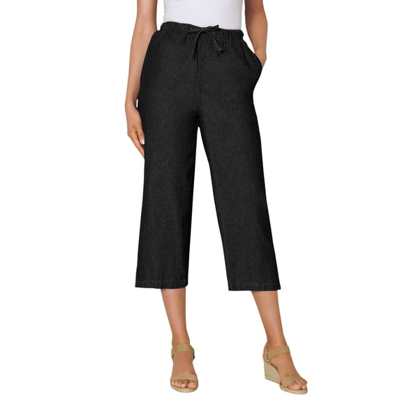 Woman Within Plus Size Drawstring Denim Capri