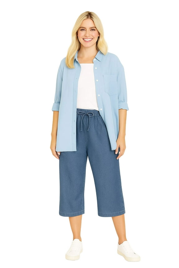 Plus Size Petite Drawstring Denim Capri