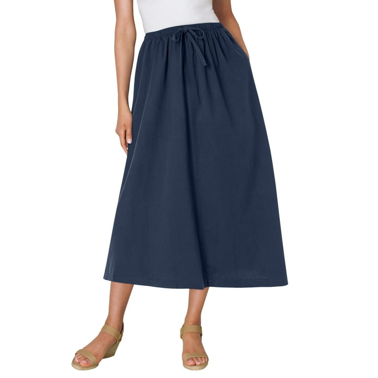 Woman Within Women s Plus Size Drawstring Denim Skirt Walmart