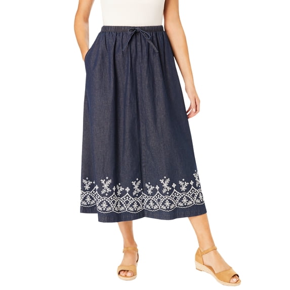 Woman Within Women's Plus Size Drawstring Denim Skirt