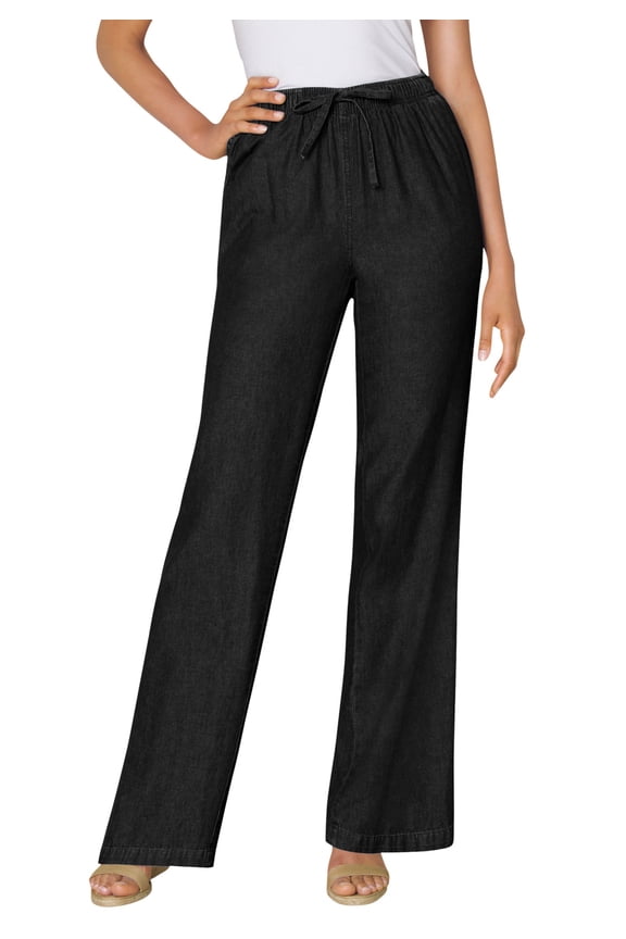 Plus Size Wide-Leg Drawstring Denim Pants