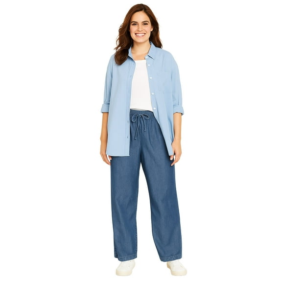 Woman Within Plus Size Wide-Leg Drawstring Denim Pants