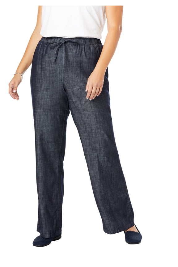 Plus Size Wide-Leg Drawstring Denim Pants