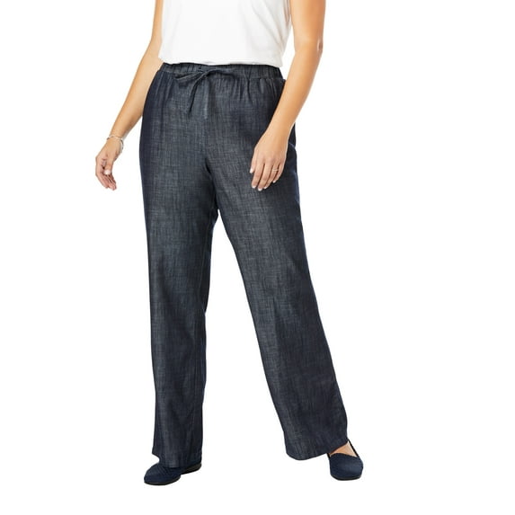 Woman Within Plus Size Wide-Leg Drawstring Denim Pants