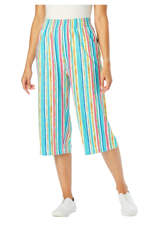 Plus Size Petite Elastic-Waist Pull-On Knit Pocket Capri Pants