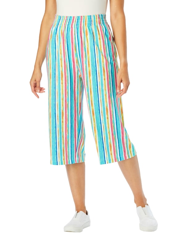 Plus Size Elastic-Waist Pull-On Knit Pocket Capri Pants