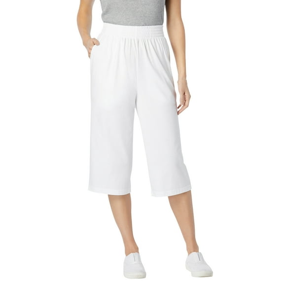Woman Within Plus Size Elastic-Waist Pull-On Knit Pocket Capri Pants