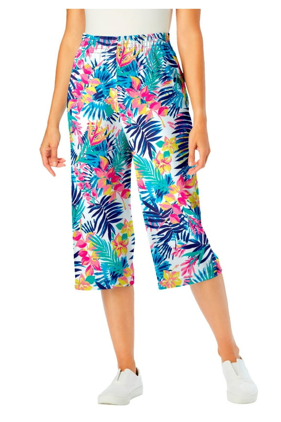 Plus Size Elastic-Waist Pull-On Knit Pocket Capri Pants