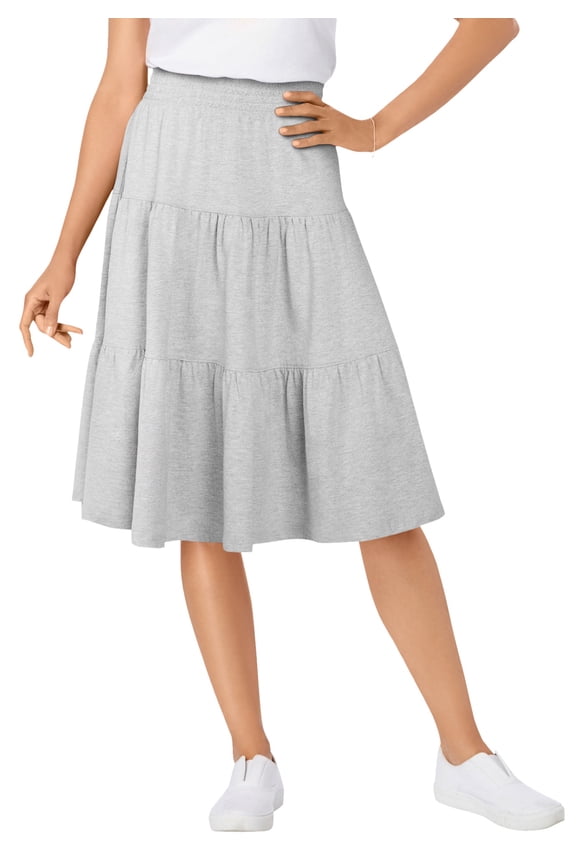 Plus Size Elastic-Waist Knit Tiered Skirt