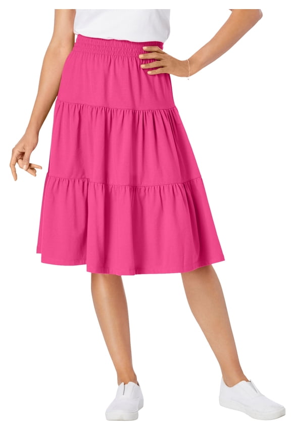 Plus Size Elastic-Waist Knit Tiered Skirt