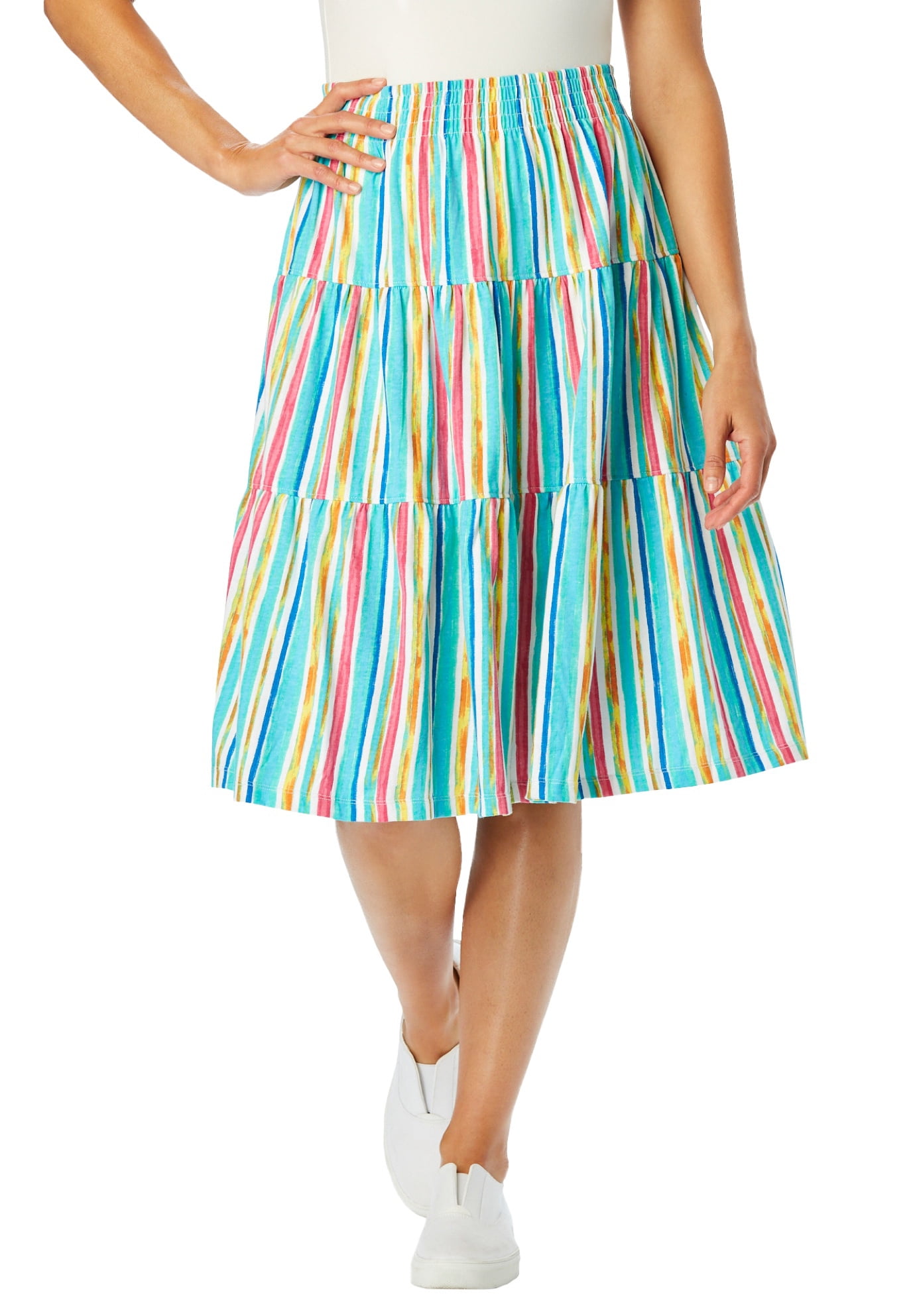 Plus Up-Cycled Sari Elastic Band Tiered Skirt #170 main image 0
