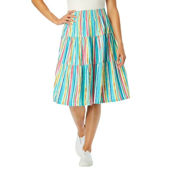 Woman Within Plus Size Elastic-Waist Knit Tiered Skirt
