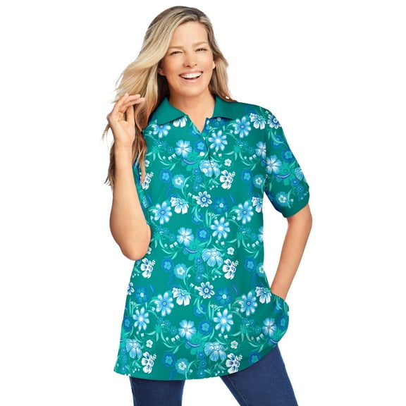 Woman Within Plus Size Elbow-Sleeve Polo Tunic