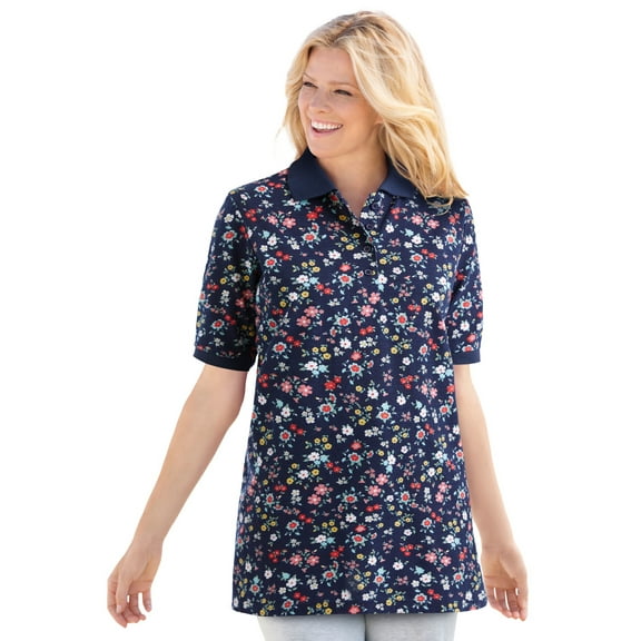 Woman Within Plus Size Elbow-Sleeve Polo Tunic