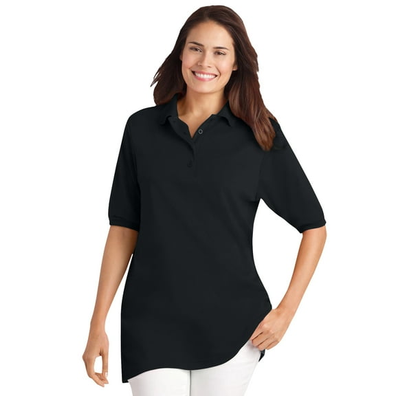 Woman Within Plus Size Elbow-Sleeve Polo Tunic