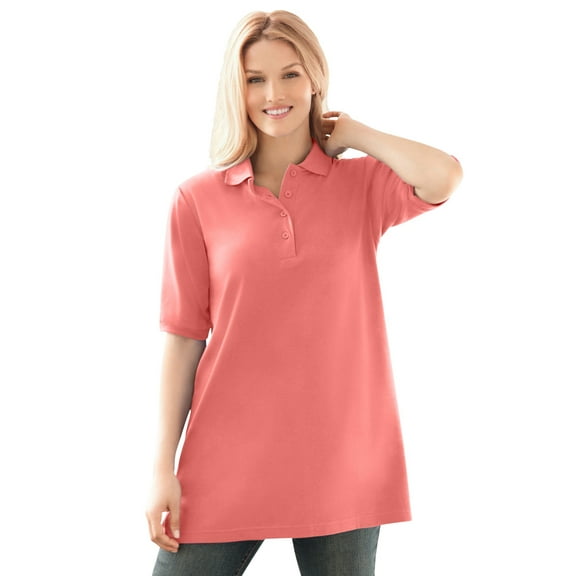 Woman Within Plus Size Elbow-Sleeve Polo Tunic